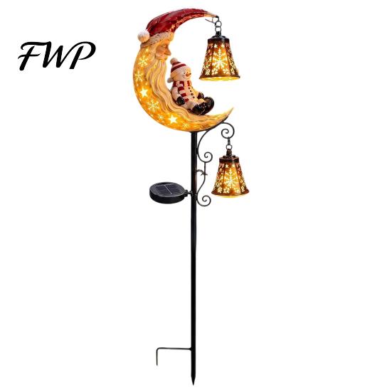 Weather Resistant Garden Pathway Lights Solar Christmas Stake Light, 31.5 Inch Santa Snowman LED Lights, Waterproof Metal Yard Decorations Landscape