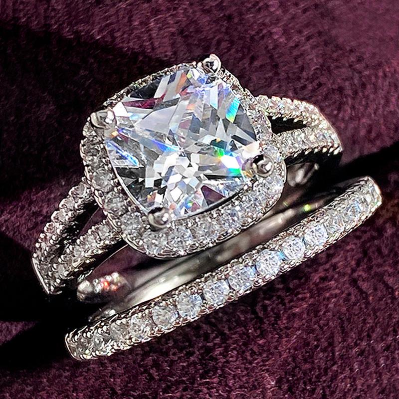 Huitan Модные наборы колец из 2/3 штук для женщин, роскошные цветные кольца с блестящим кубическим цирконием, свадебные, для помолвки, вечность