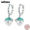 WOSTU 925 Sterling Silver Green Turtle White Pearl Drop Dangle Earrings For Women Summer Beach Jewelry Gift