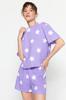 Women's Fashion New Pajama Set Light Pink 100% Cotton Star Patterned Tshirt-Shorts Knitted Pajama Set