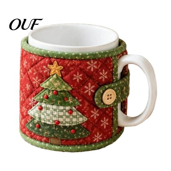 Decorative Mug Sleeves Christmas Quilted Cozy Sewing Kit, DIY Holiday Fabric Craft Kit with Festive Coffee Patterns, Sleeve Making for Beginners,
