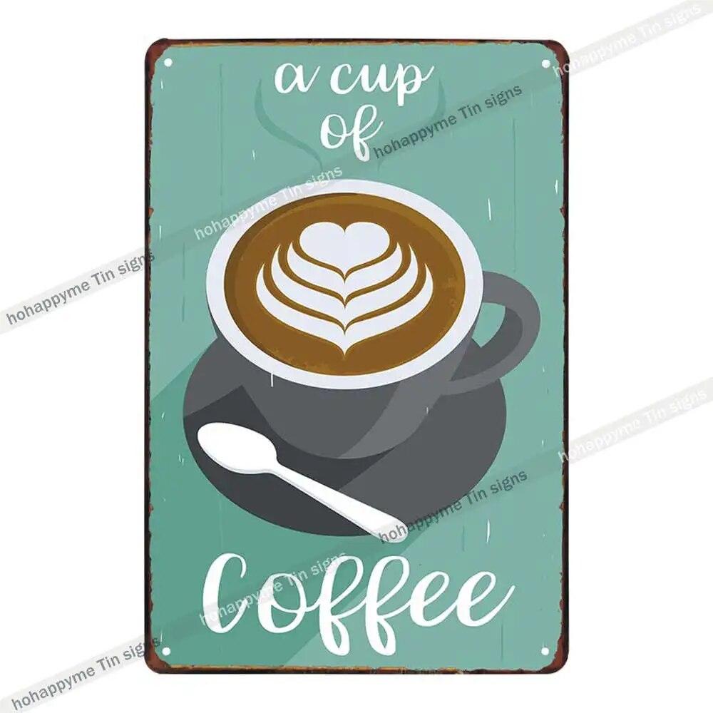 Coffee Vintage Signs Tin Metal Art Iron Painting Decoration Cafe Pub Club Bar Retro Poster Wall Stickers Home Decor 20x30cm