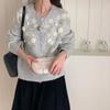 2025 Flower Sweaters Cardigan Embroidered Flowers Autumn Women Print O-Neck Sweaters Knitting Loose Pink Sweater