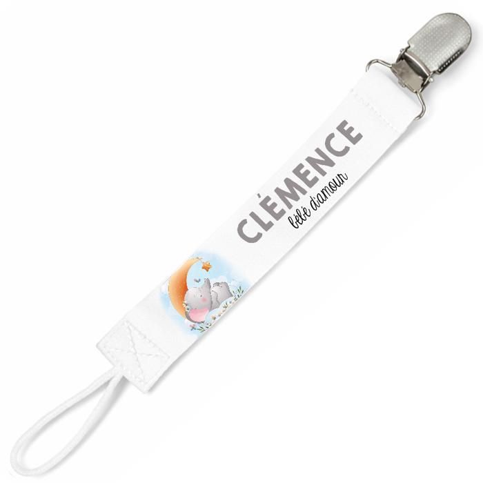 Planetee Attache tétine pour prénom CLEMENCE bébé d'amour éléphant mignon | Attache sucette cadeau naissance