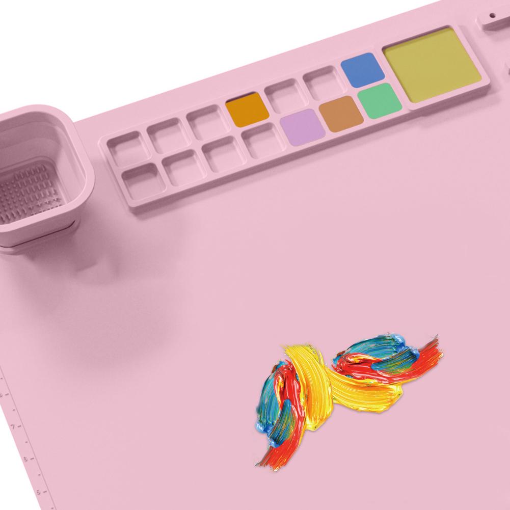 Kids Silicone Art Mat With Foldable Cup Brush Holder Color Dividers Water Resistant Heat-resistant Craft Mat