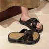 Thick-soled Crossed Slippers Women's Summer Outer Wear 2025 New Fashion High-end Skirt Beach Vacation Cool Slippers
