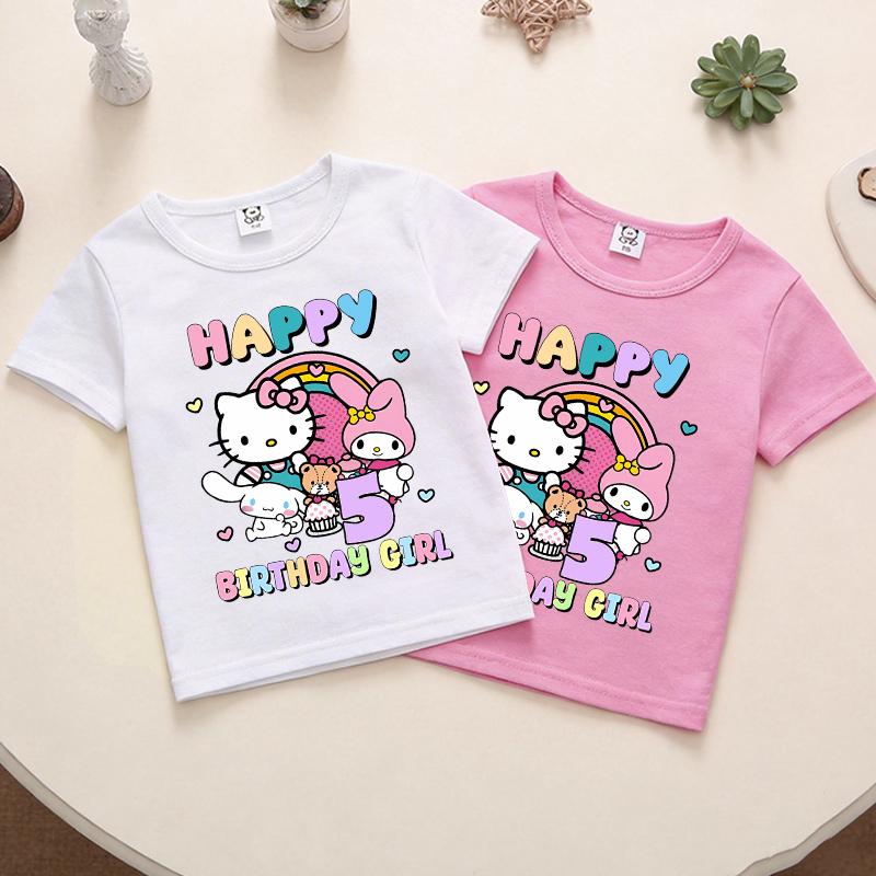 Baby Girls Birthday Number 19 Tshirt Cartoon Print Short Sleeve Tee Childrens Clothing Party Supplies Cotton Tee