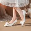White Wedding Shoes for Bride Mid Heel Women Floral Low Heel Bridal Shoes New Fashion