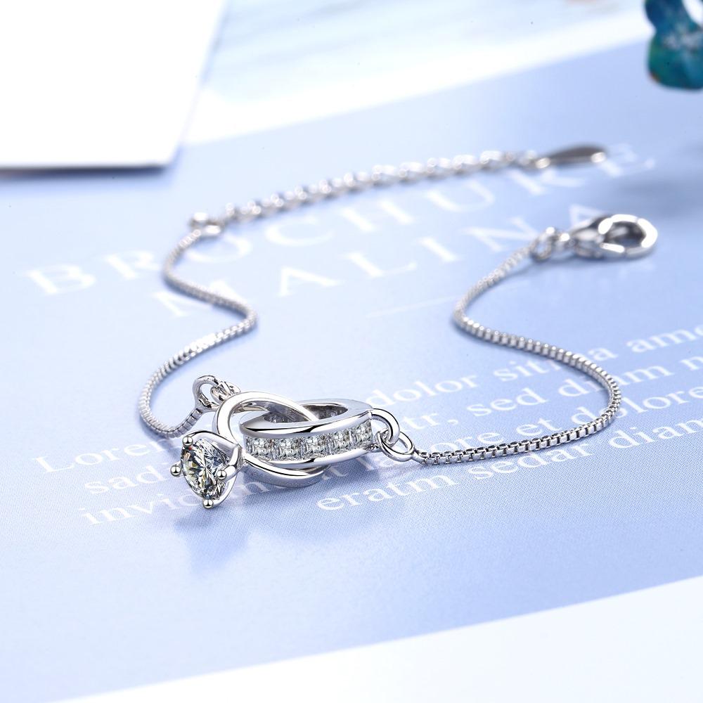 Simple Fashion 925 Sterling Silver Crystal Double Rings Charm Bracelet for Women Wedding Party Jewelry Gift Pulseira Jljflka
