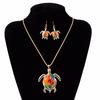 Enamel Turtle Jewelry Sets for Women Turtle Animal Necklace Earring Set Vintage Ethnic Sea Jewelry