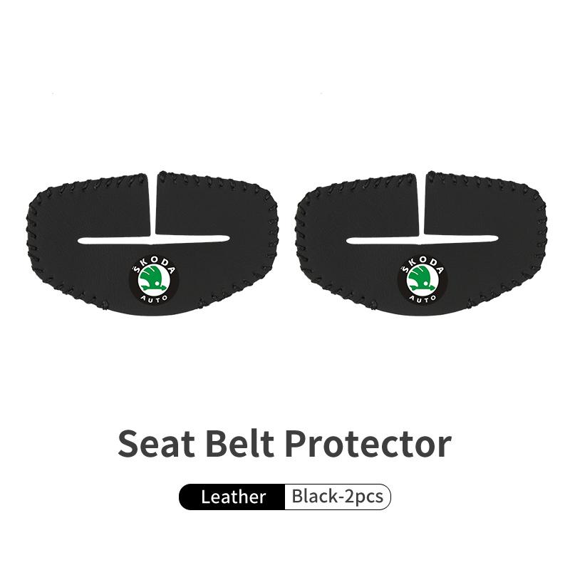 BHBD3 Car Seat Belt Buckle Cover Leather Protector Anti-collision Case For Skoda Kodiaq Fabia Kamiq Karoq Octavia 2 3 Rapid Scala