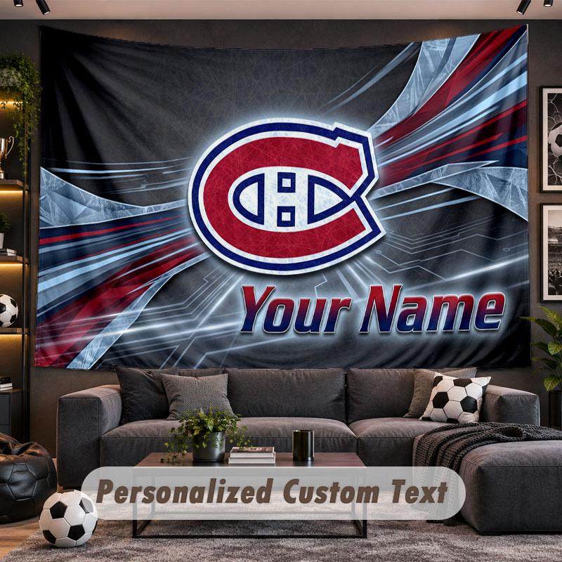 Wall Hanging Tapestry Custom NameMontreal Canadiens Pattern Personalized Printed Fabric Wall Decor