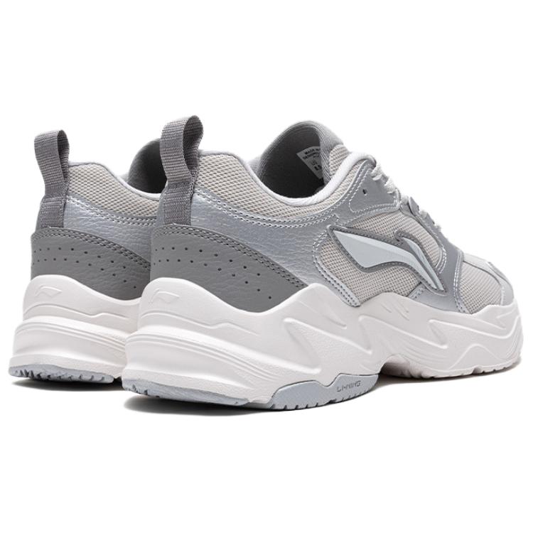 Li Ning Pulse Fashion Comfortable Shock Absorbing Non-Slip Increased Height Low-Top Dad Shoes Men Sneaker Silver Gray AGCV145-2