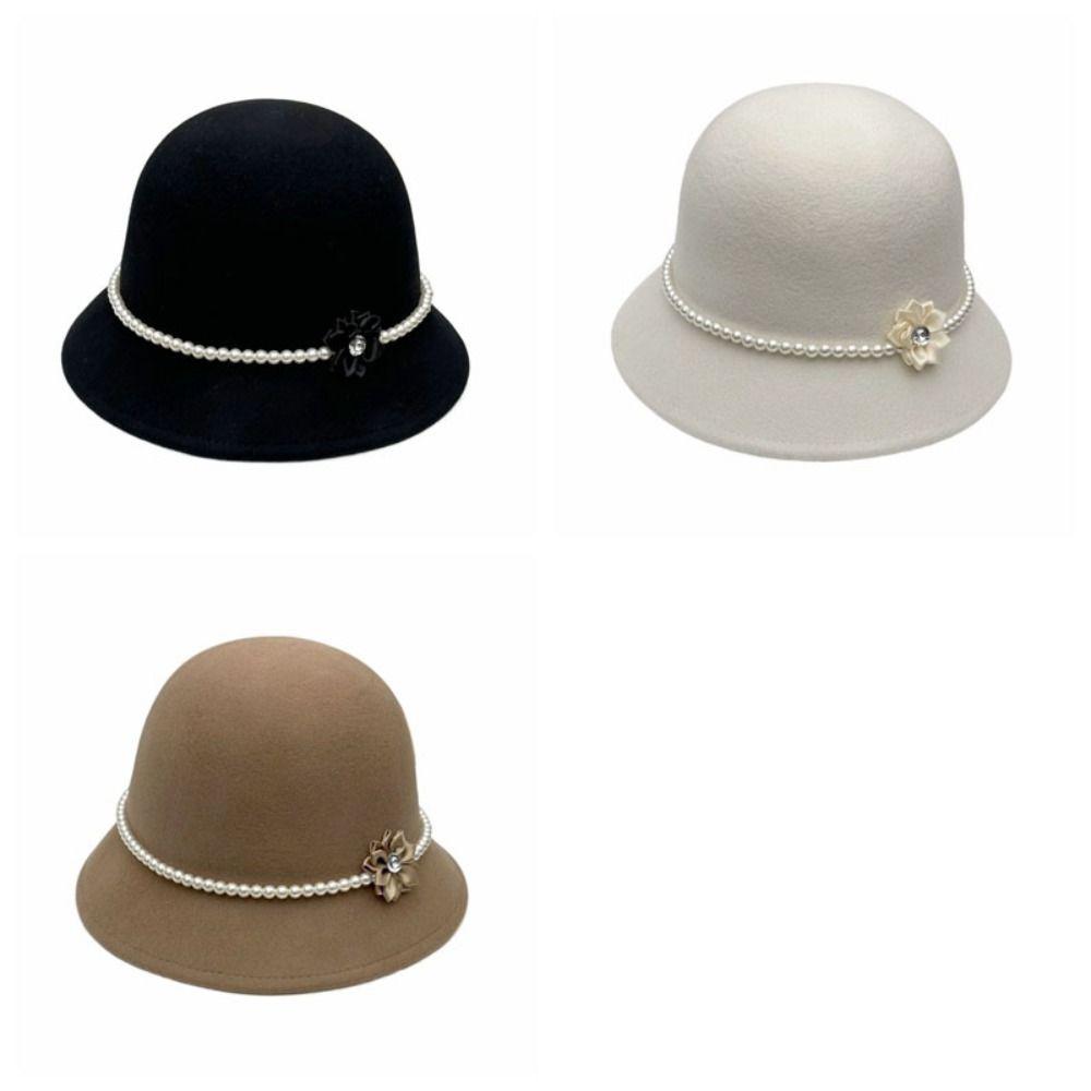 French Style Fisherman Hat Solid Color Woolen Bucket Hat Elegant Flower Topper Hat  Autumn Winter