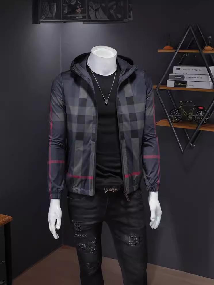 Мужской модный клетчатый полосатый кардиган-куртка с капюшоном - Европейский стиль, Большой размер, Весна/Осень