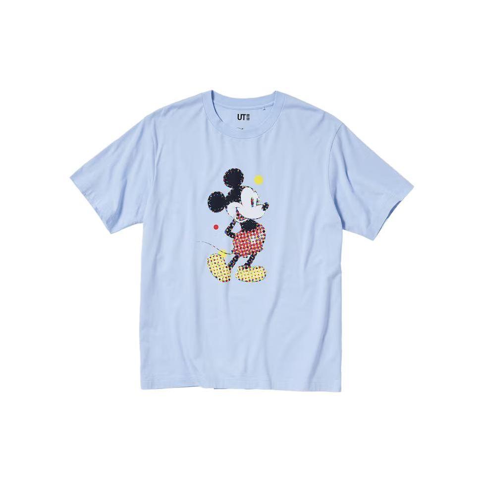 Uniqlo × Коллаборация с Disney Круглый вырез Футболка с коротким рукавом и принтом Микки Унисекс Топы Светло-голубой 458360-60