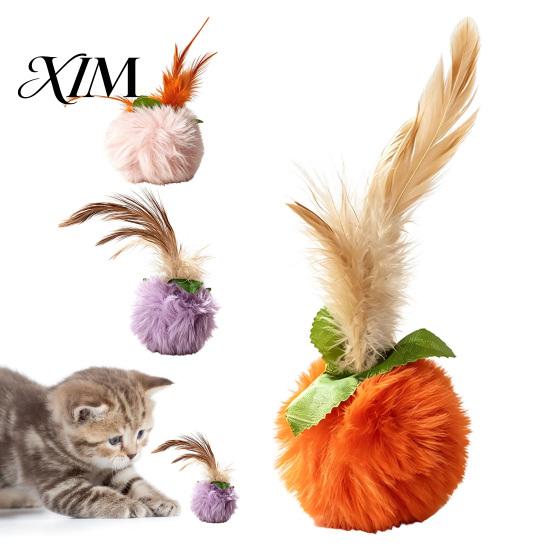 Realistic Prey Motion Cat Toys Furry Ball Toy with Feather, Interactive Pom Balls, Safe Plush for Adult Cats Soft Kitten Chasing Indoor Exercise