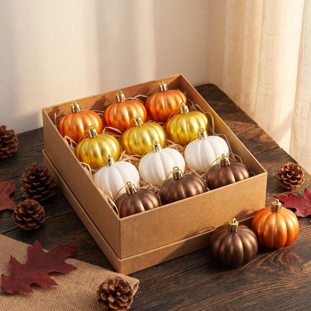 12 Pcs Plastic Pumpkin Hanging Ornaments Matte Thanksgiving Decorations Harvest Party