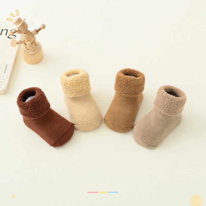 Kids Winter Plush Looped Floor Socks Velvet Lining Baby Socks 0-3Year Children Solid Color Stockings Thick Warm Newborn Footwear