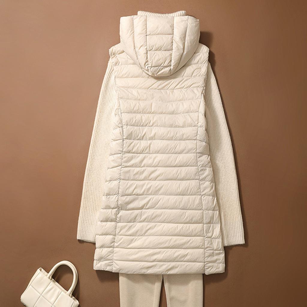 Женская мода и зима с капюшоном средней длины тонкий спортивный пуховик подкладка жилет