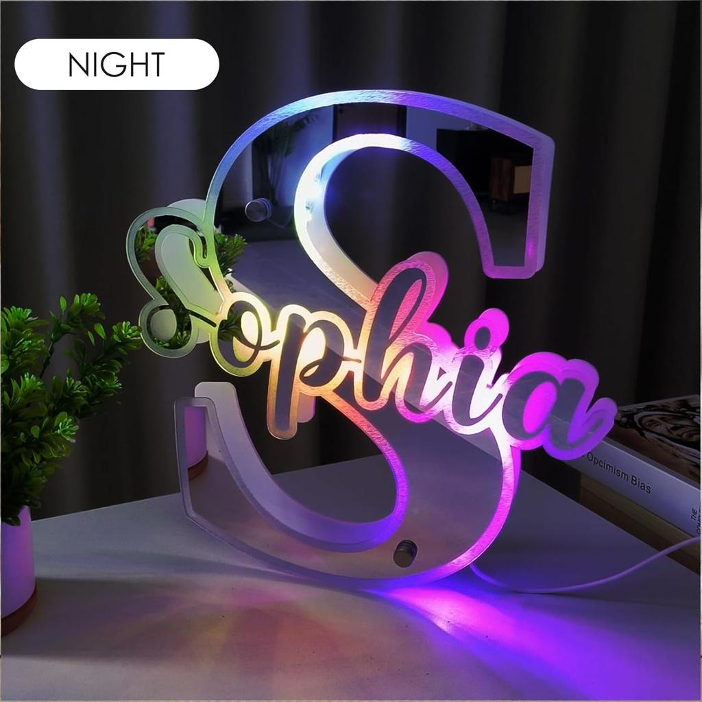 Индивидуальная подсветка имени для настенных светодиодных именных табличек Персонализированные настенные зеркальные светильники для декора стен спальни Акриловая 12-цветная светодиодная именная табличка День рождения