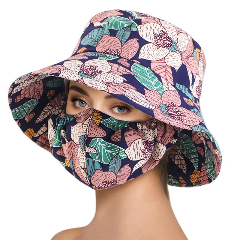 New summer sun-protective mask, hat, integrated sun hat, UV protection, outdoor tea picking flowerpot hat, fisherman's hat