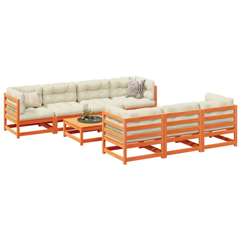 8 piece garden sofa set with cushions wax brown pine wood