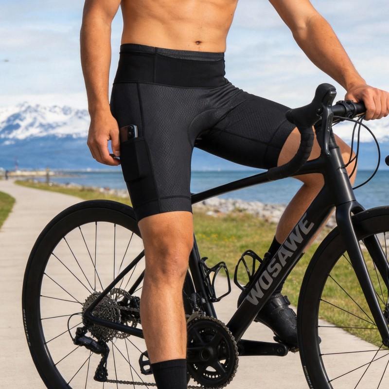 Mens Cycling Shorts Quick-Dry Compression Bike Pants With Side Pockets Road Mountain Trail Riding