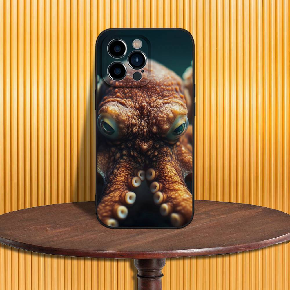 Морской Осьминог Морская Жизнь Чехол для Телефона Для iPhone 17,16,15,14,13,12,11,Pro,Max,Plus,X,XS,SE4,E,Mini,Мягкий Черный Чехол