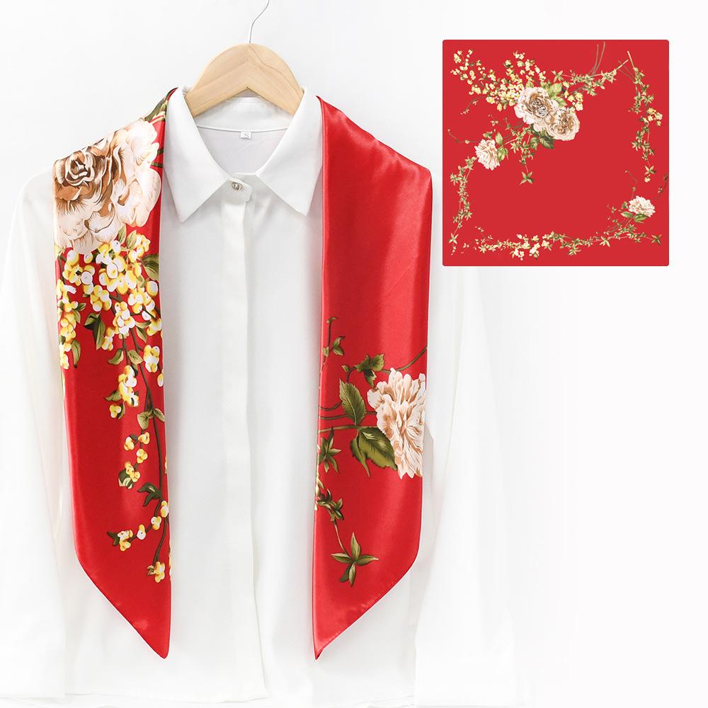 91CM large square scarf women's gift spring and autumn sunscreen silk scarf Suzhou and Hangzhou trend satin large square scarf shawl wholesale