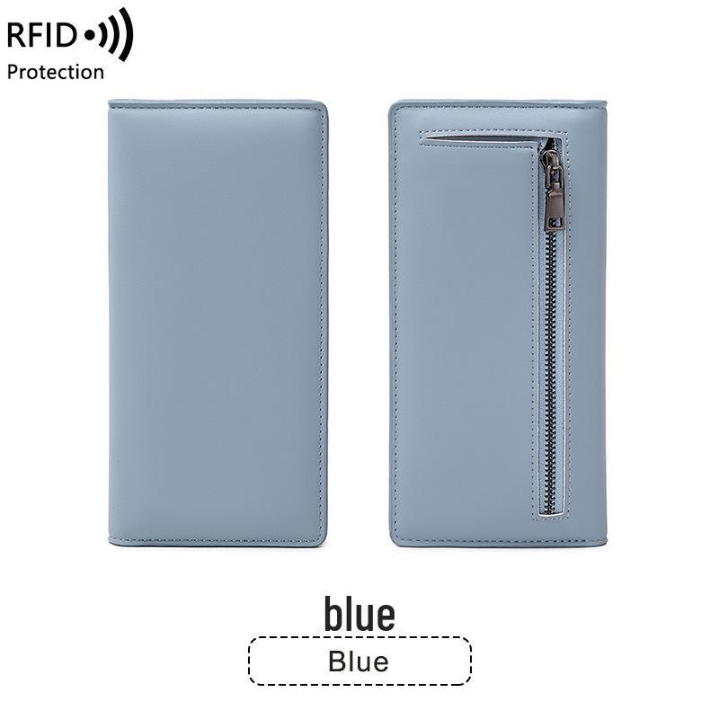 Женский RFID-кошелек из ПУ с защитой от кражи - Ультратонкий, Однотонный, На молнии, Длинный держатель для кредитных карт