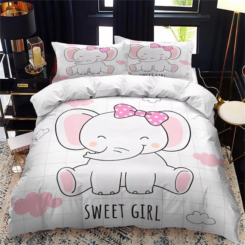 Kawaii Elephant Duvet Cover Set Cute Animals Quilt Cover Twin Queen Soft Microfiber Cartoon Bedding Set For Boys Girls Room Dorm