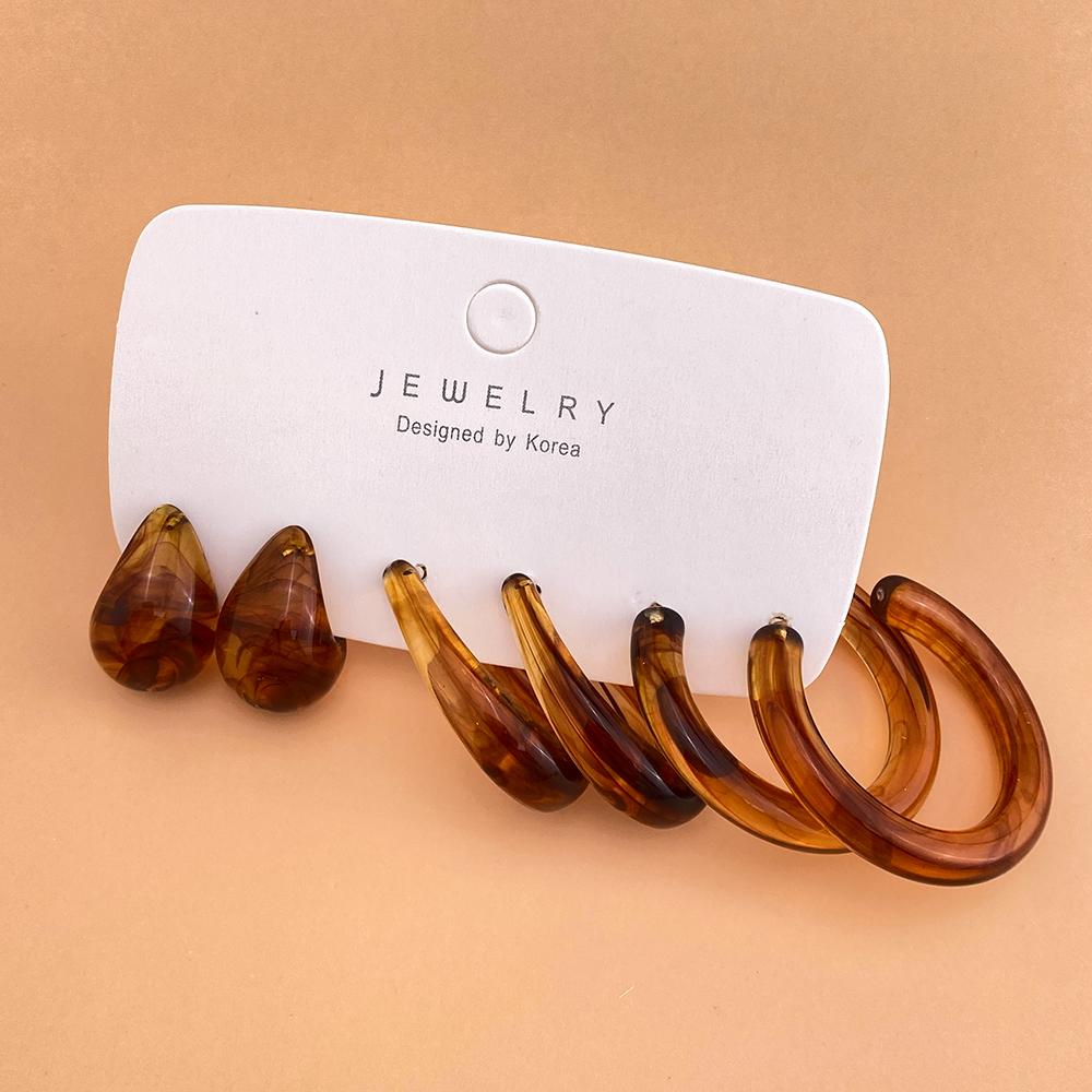 Модные акриловые серьги-кольца из смолы, комплект гладких блестящих зеленых красочных женских ретро-ювелирных изделий