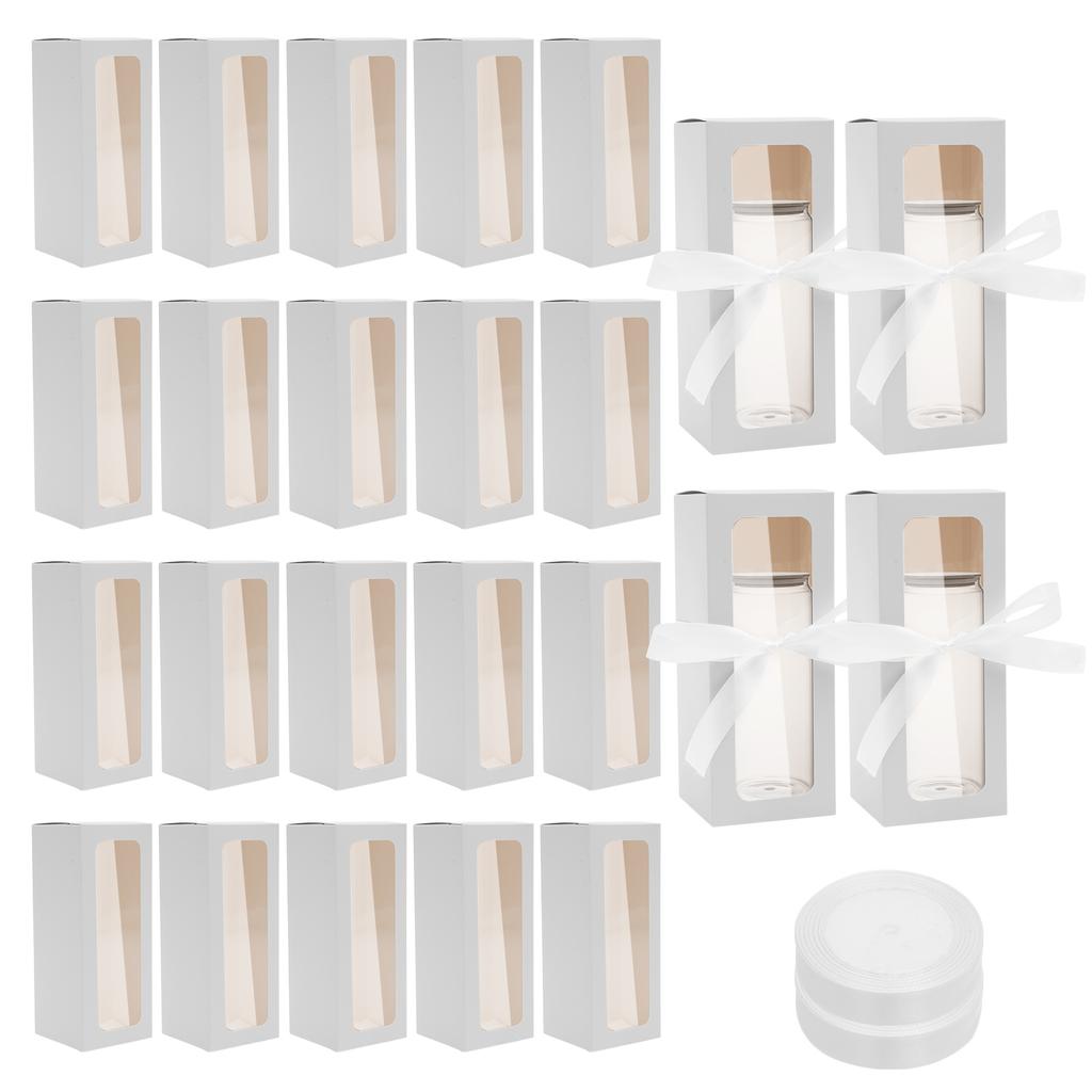 24Pcs Gift Packaging Box with Ribbon and Transparent PVC Window Wedding Christmas Birthday Party Decoration Gift Candy Cup Box