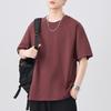 Bamboo Joint Cotton Summer Round Neck Short-sleeved T-shirt Men's Solid Color Loose Five-point Sleeve Japanese Retro T-shirt