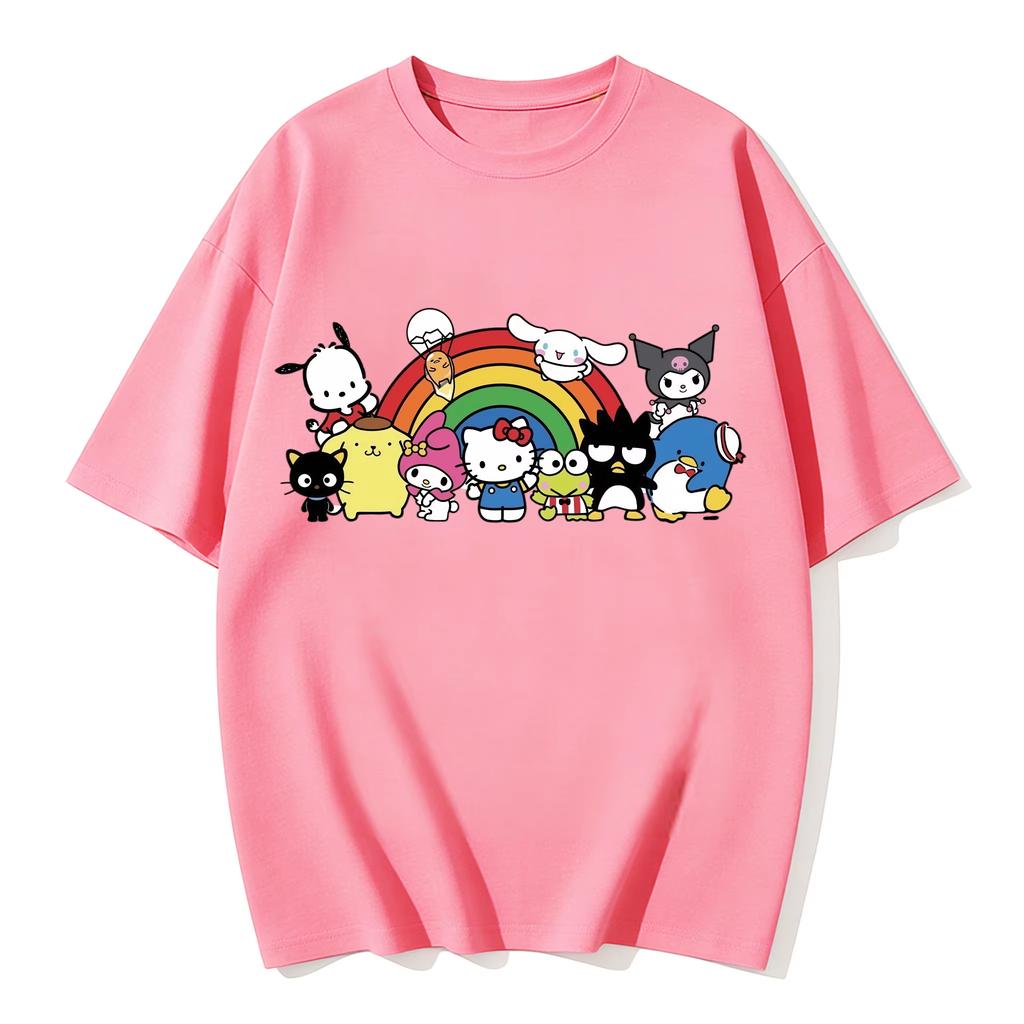2026 Новые Летние Милые Футболки Sanrio Мягкий Хлопок Короткий Рукав для Родителей Детей Дышащие Повседневные Ежедневные Топы