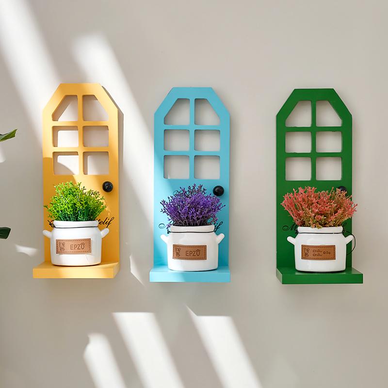 1Pc Plant Stand Warm Wood Rural Style Wall Hanging Retro Storage Rack Wall Decoration Tricolor