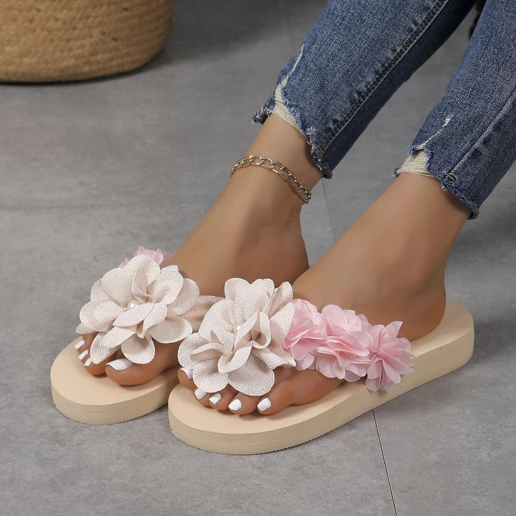 Модные летние новые уличные пляжные туфли с открытым носком, с цветочным узором, нескользящие женские тапочки на толстой подошве, легкие, удобные
