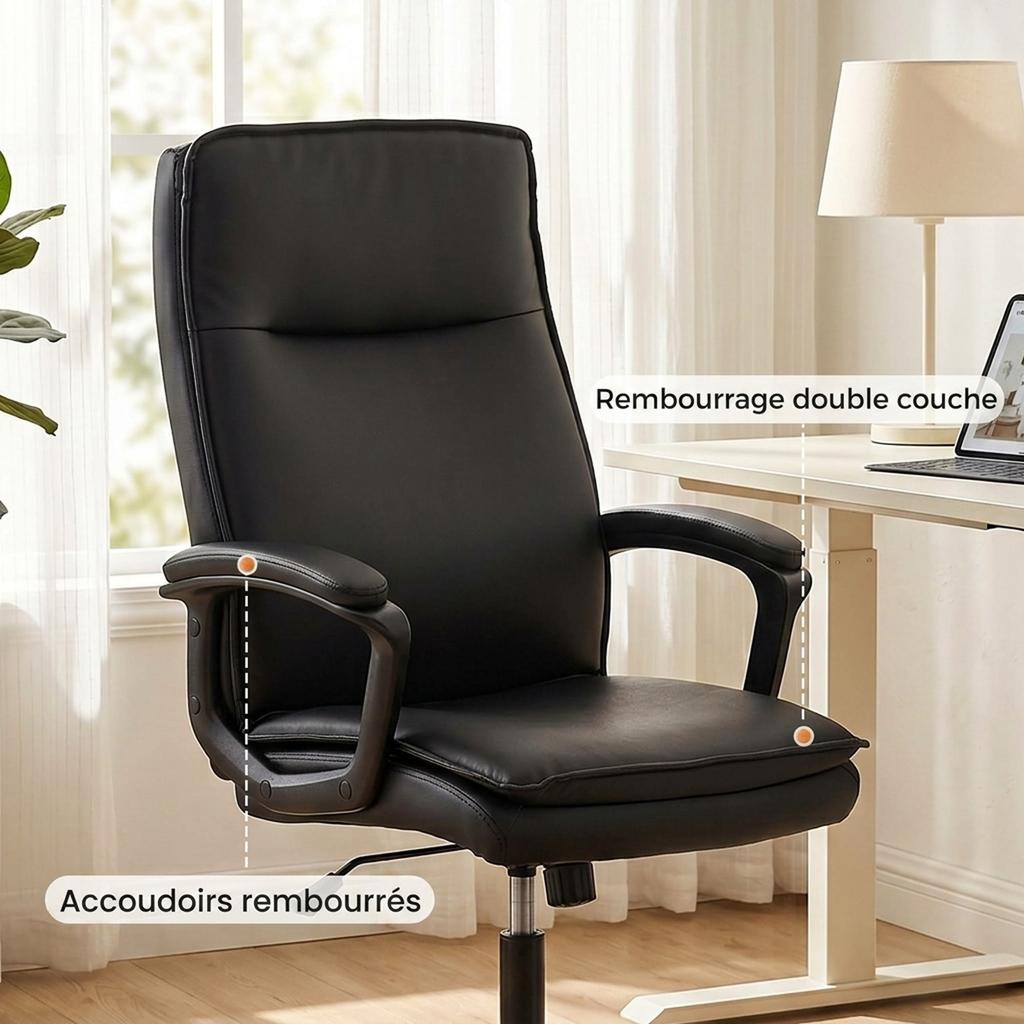 Ergonomic Office Chair Pu Office Chair Adjustable Height Rocking Function 360 Swivel Black