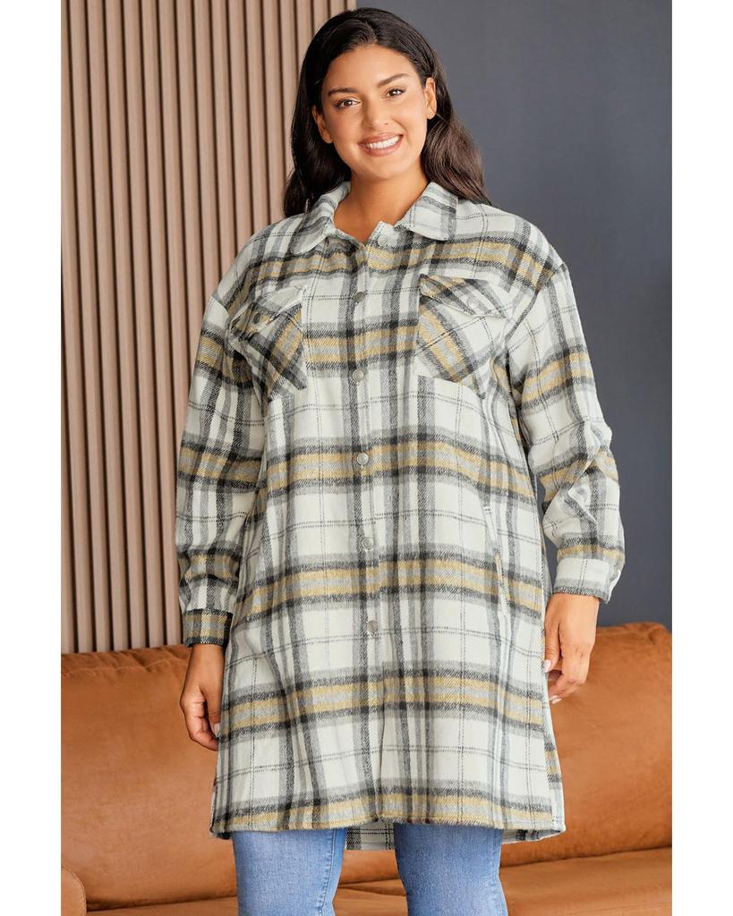 Azura Exchange Multicolor Plus Size Plaid Pocketed Side Slit Shacket