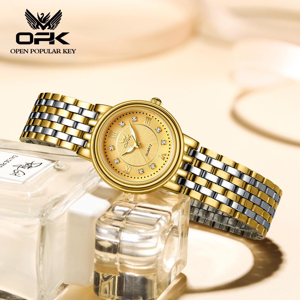 OPK Бренд Пара Светящаяся Шкала с Бриллиантами Изысканные Мужские и Женские Тренд Кварцевые Часы Женские Повседневные Стальной Ремешок Водонепроницаемые Часы