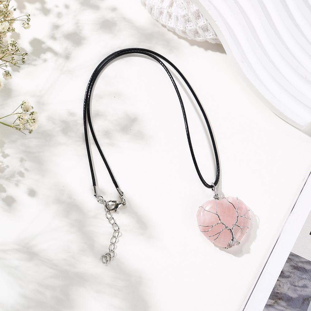 Natural crystal pendant, amethyst necklace, peach heart wrapped silk, life tree jewelry,Christmas gift, Valentine's Day gift, girlfriend gift