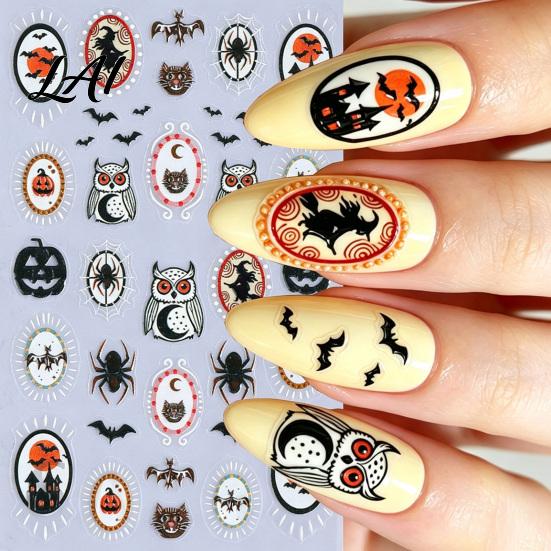 Gothic Nail Art Accessories Women Stickers for Halloween Spooky Ghost Pumpkin Spider Web Bat DIY Manicure Thorns Decal Supplies Holiday Party