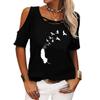 Women Fashion Off Shoulder Top Casual O Neck Summer Tee Shirt Print Loose Short Sleeve T-shirt