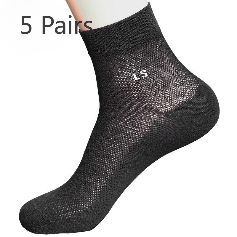 5 Pairs of Men's Summer Thin Cotton Mesh Breathable and Sweat Absorbing Tube Socks