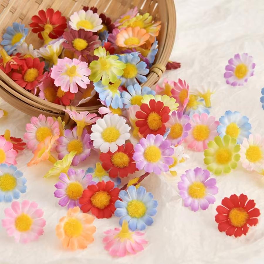 50/100pcs Artificial Flowers Sunflower Silk Daisy Head Festival Home Yard Wedding Decor DIY Scrapbook Fake Plant Festival Wreath