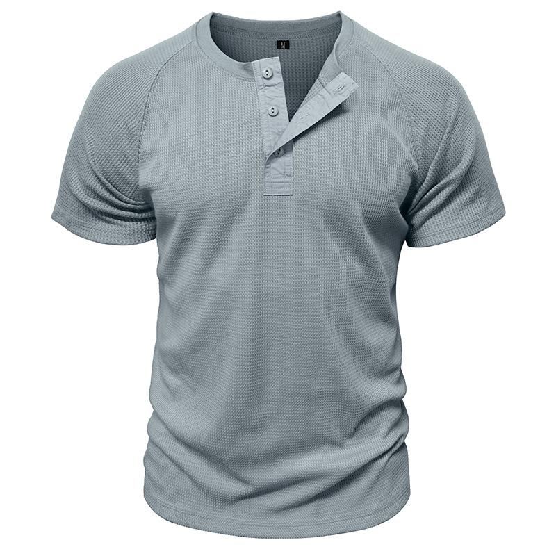 Летняя мужская рубашка Хенли, модная мужская футболка с коротким рукавом, тренд, универсальные повседневные топы с коротким рукавом