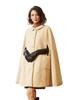 BEAUTELICATE Kimono Cape Wool Blend Poncho Warm and Elegant Peter Pan Collar with Light Size L Women's Coat, Outerwear, Pockets, Beige,
