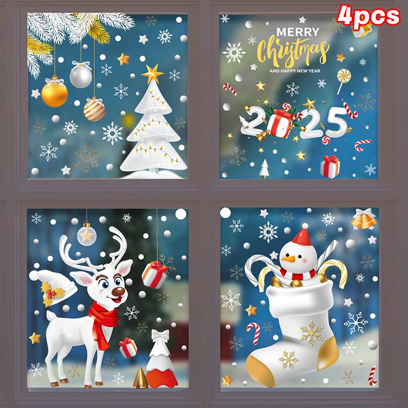 Christmas Candy Snow House Static Sticker, Christmas Glass Window Stickers, Christmas Window Stickers Decoration