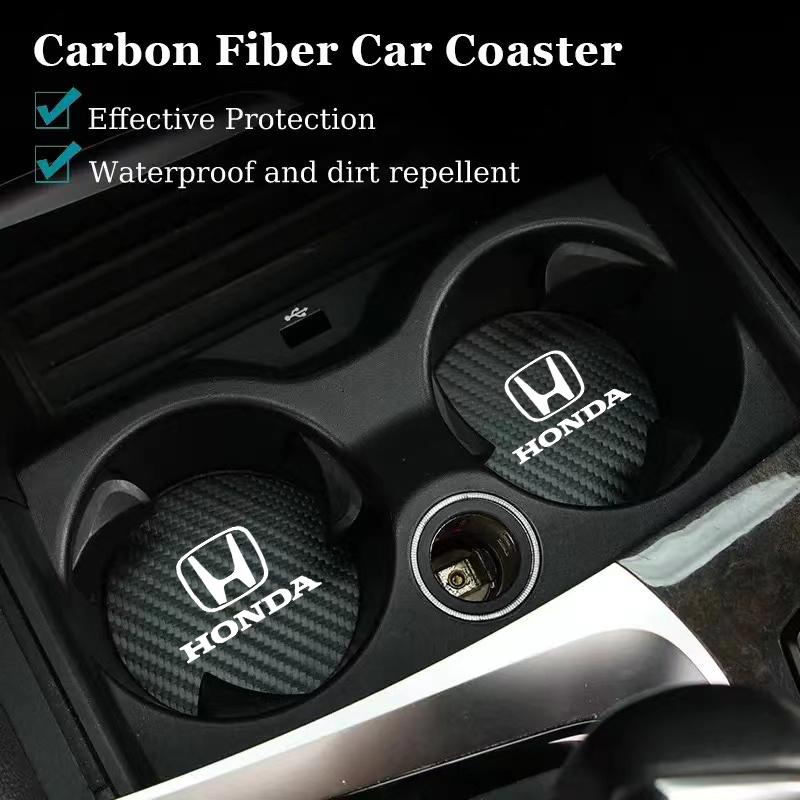 kymcz10 2Pcs Car Water Cup Pad Leather Sound Insulation Mat For Honda Civic Accord Crosstour Spirior Odyssey Avancier UR-V Sienna CR-Z